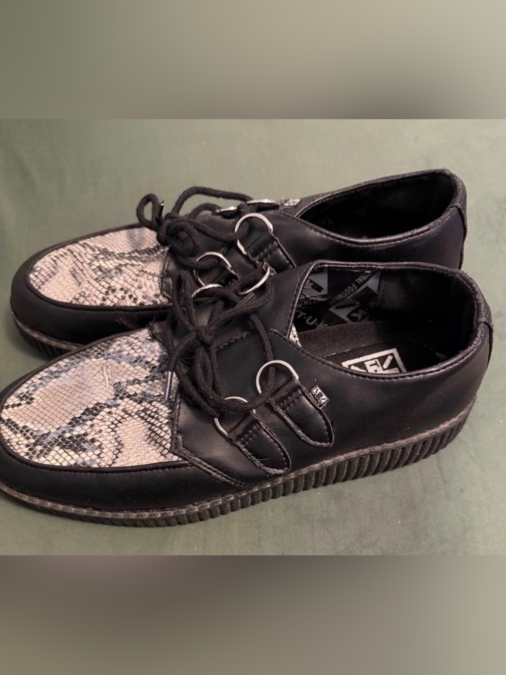 T.U.K. Snake skin grey and black creepers